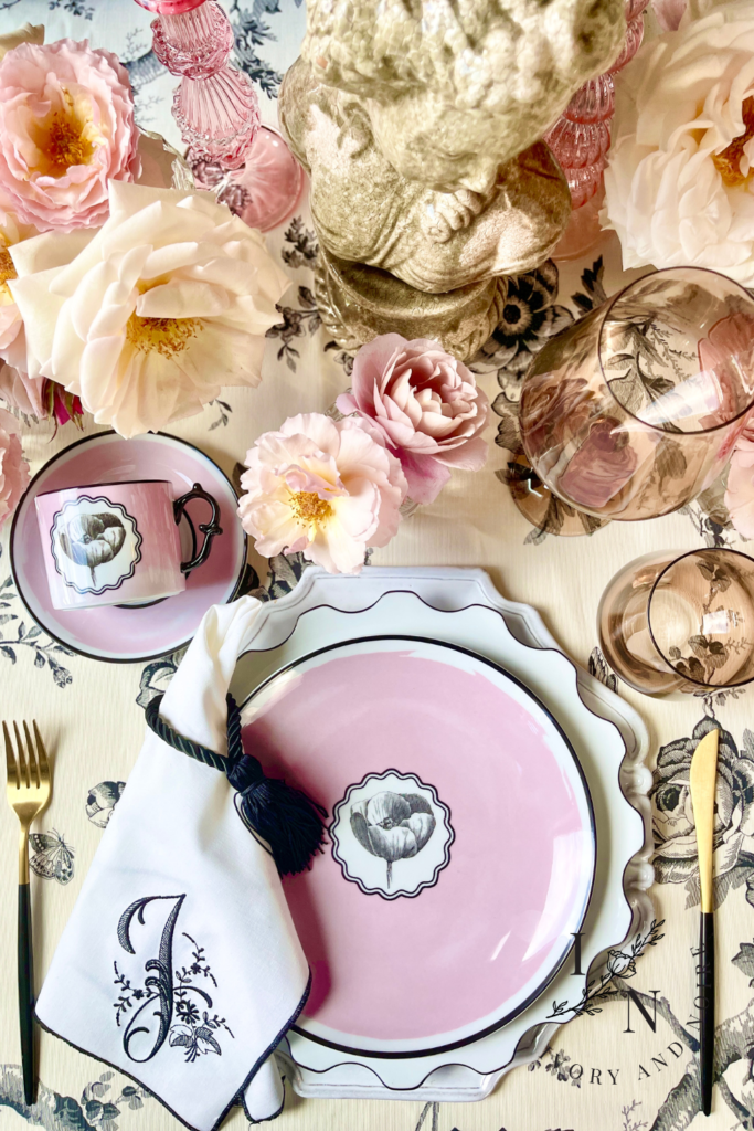 pink bridgerton inspired galentines day tablescape
