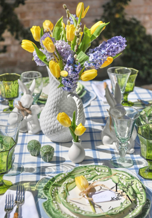 blue and green spring table