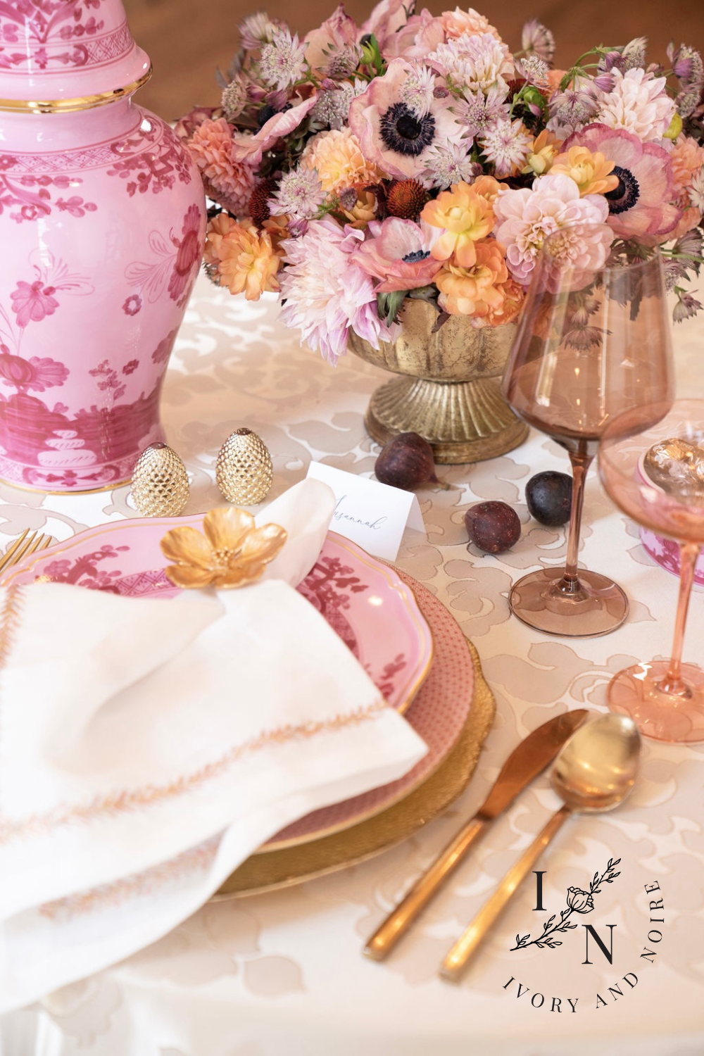 pink chinoiserie tablescape for celebrating small victories