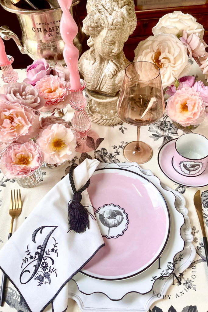 pink bridgerton inspired galentines day tablescape