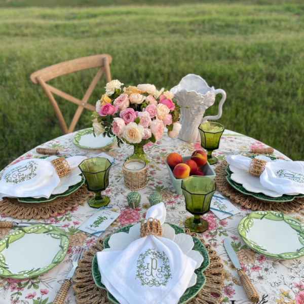Pink and Green Rustic Garden Party Tablescape Setting