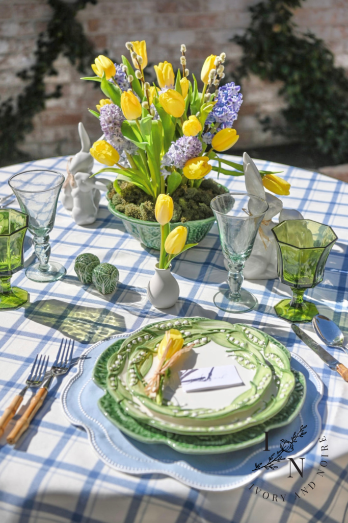 blue and green spring table