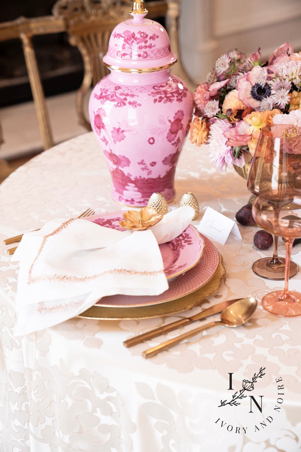 pink chinoiserie tablescape for celebrating small victories