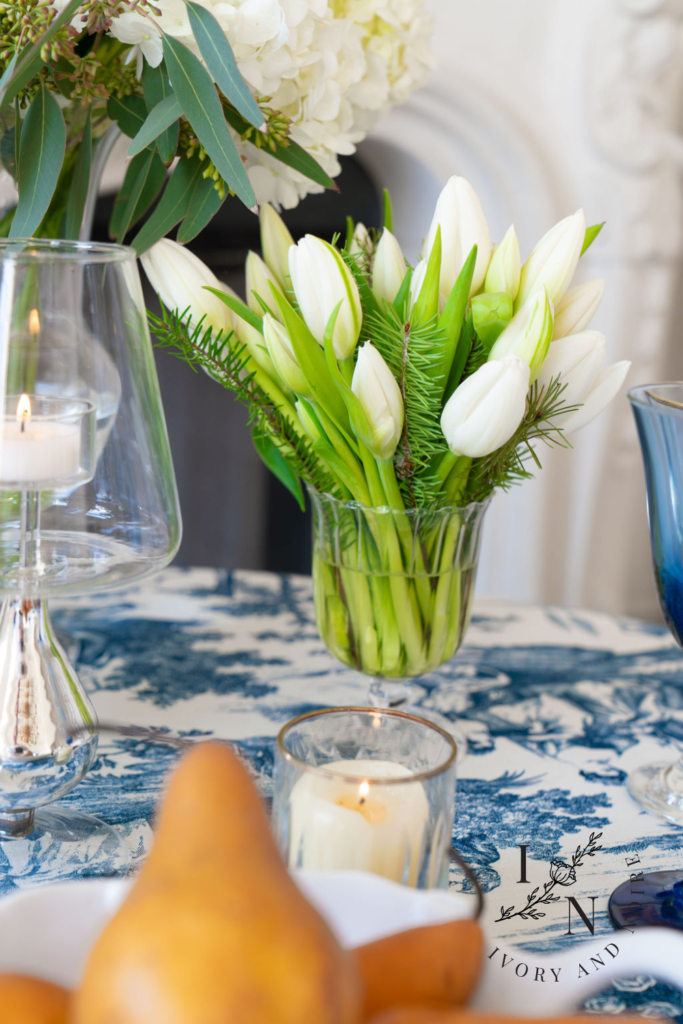 elegant blue and white tablescape