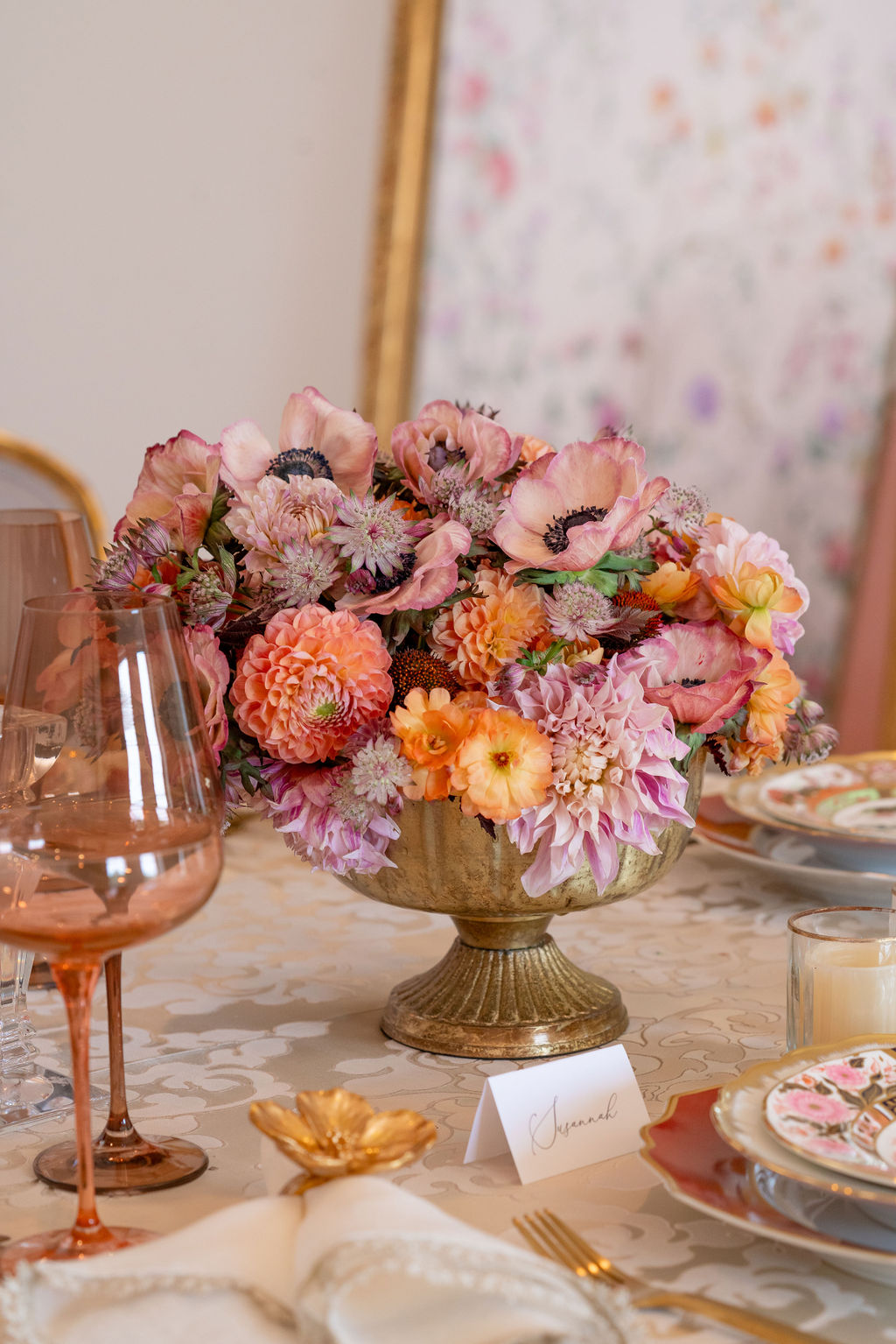 luxe milestone birthday tablescape idea with rose gold