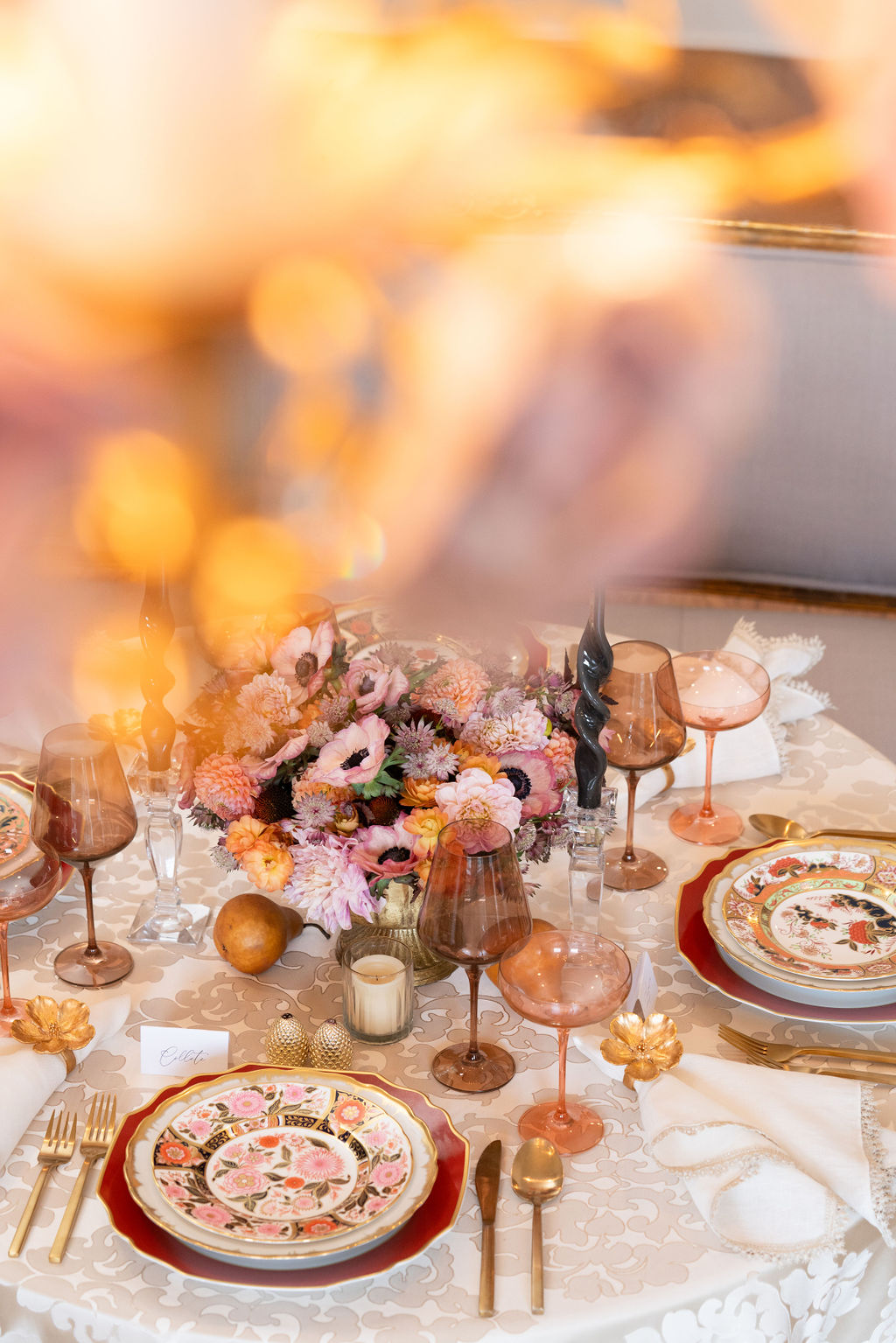 luxe milestone birthday tablescape idea with rose gold