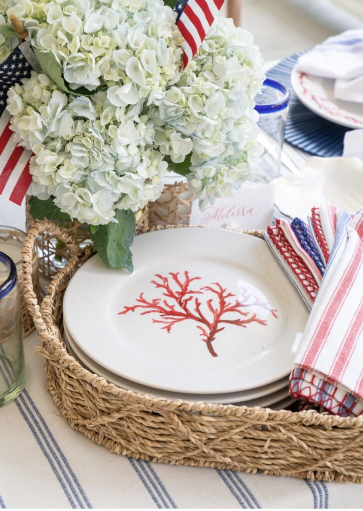 beautiful coastal inspired red white and blue tablescape