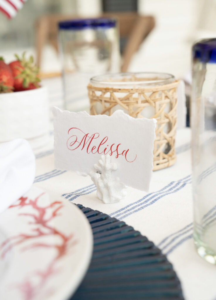 beautiful coastal inspired red white and blue tablescape