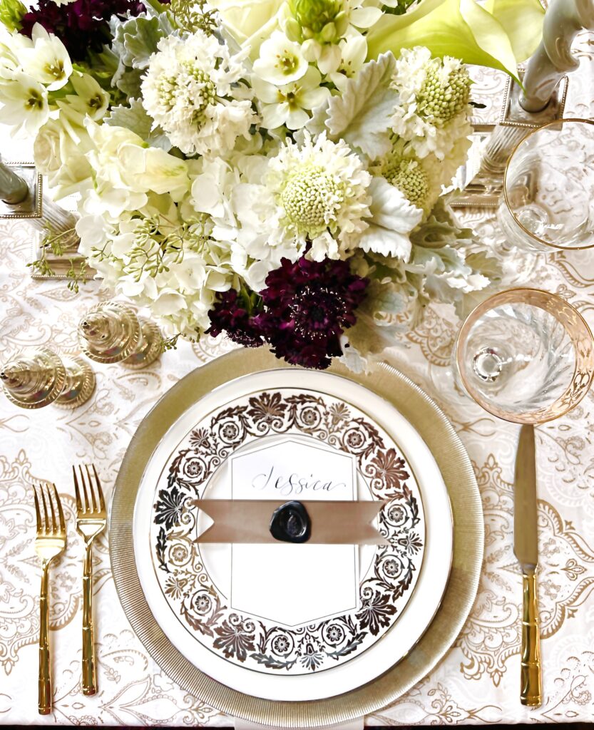 white and gold christmas table setting inspiration