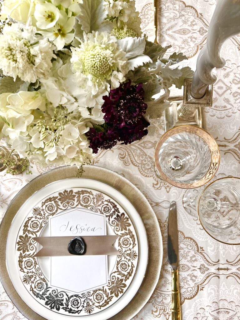 white and gold christmas table setting inspiration