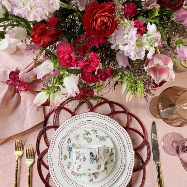 Red and Pink Butterfly Themed Table Setting Idea