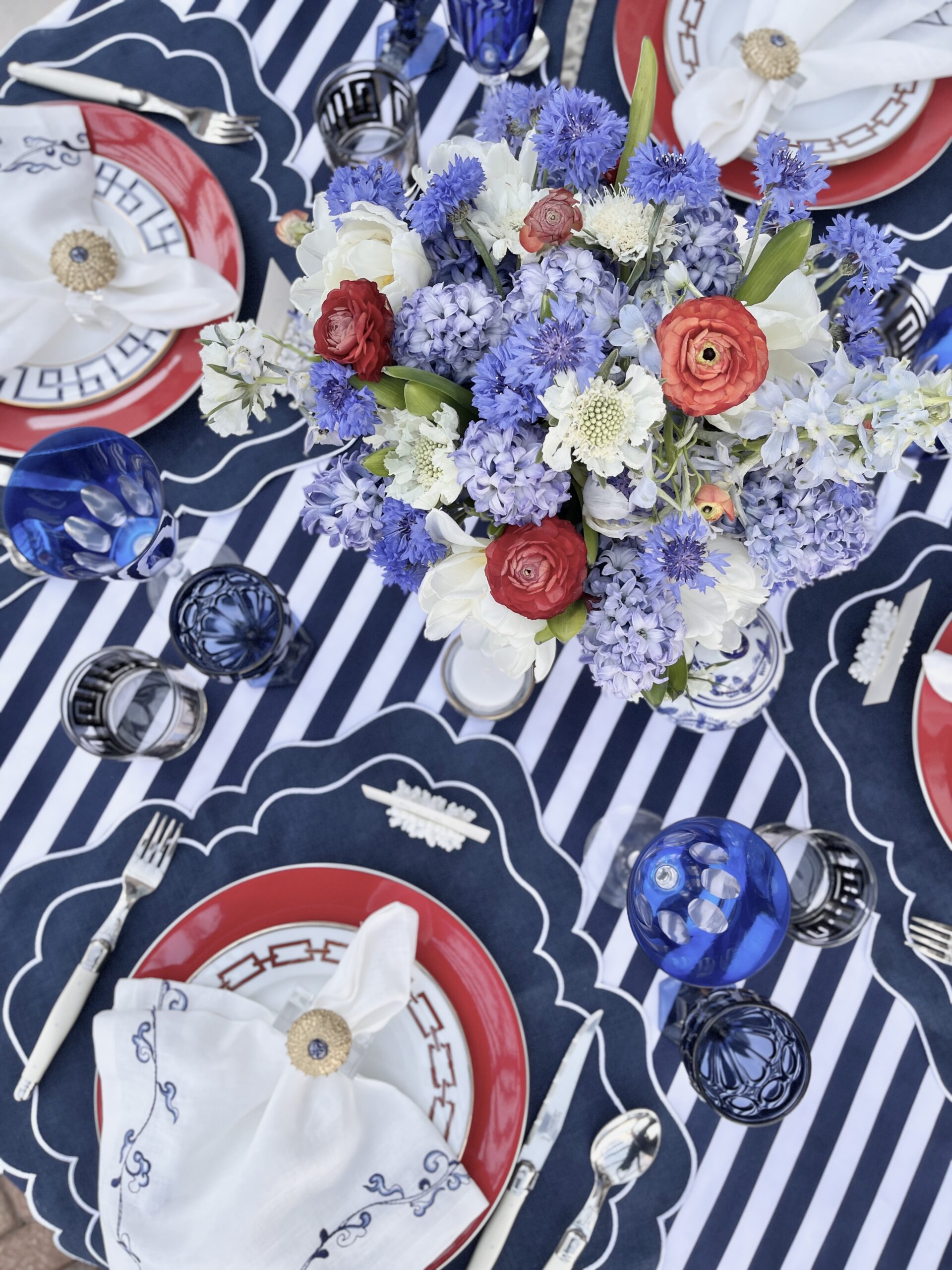 red white and blue table setting