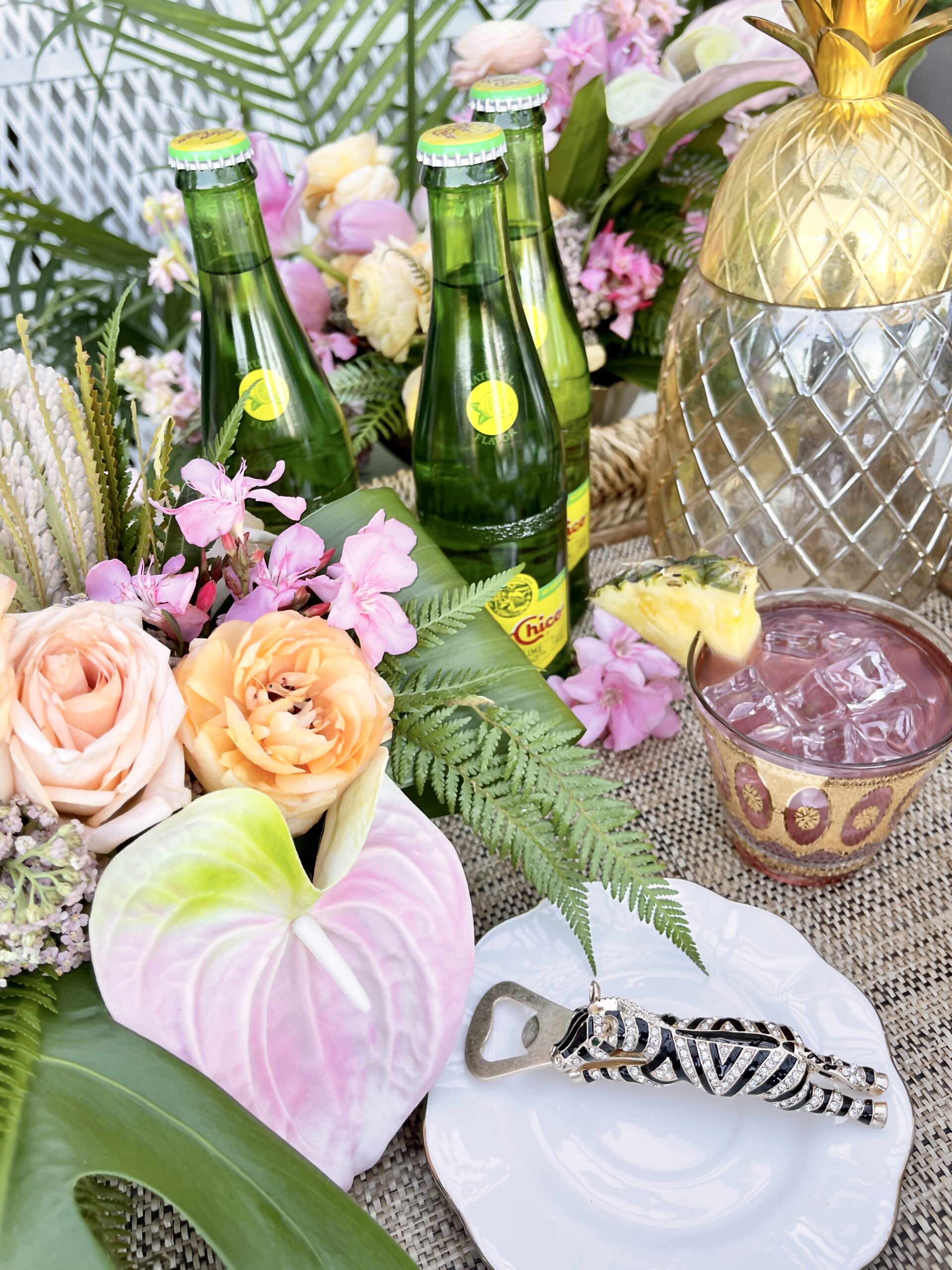 tropical safari table setting inspiration with pastel colors