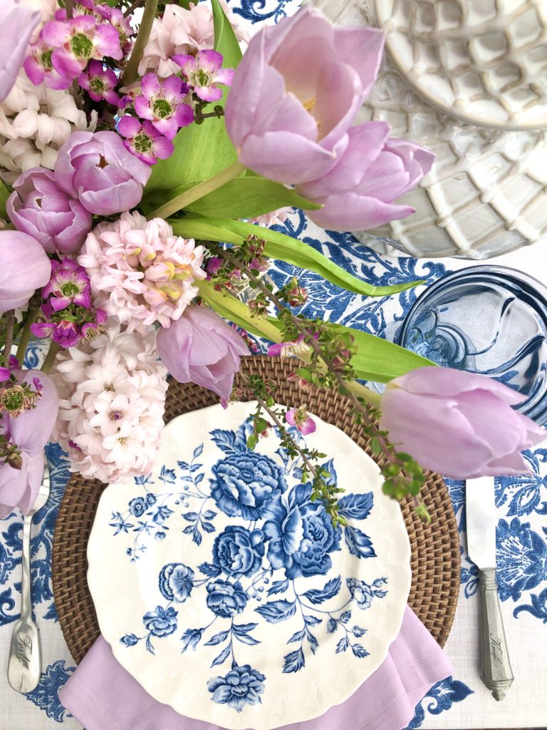blue and white placesetting