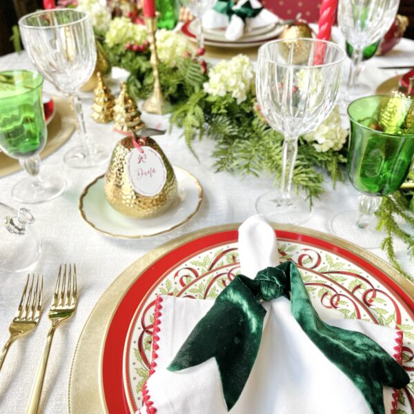Classic Festive Christmas Tablescape in Red Green and Gold