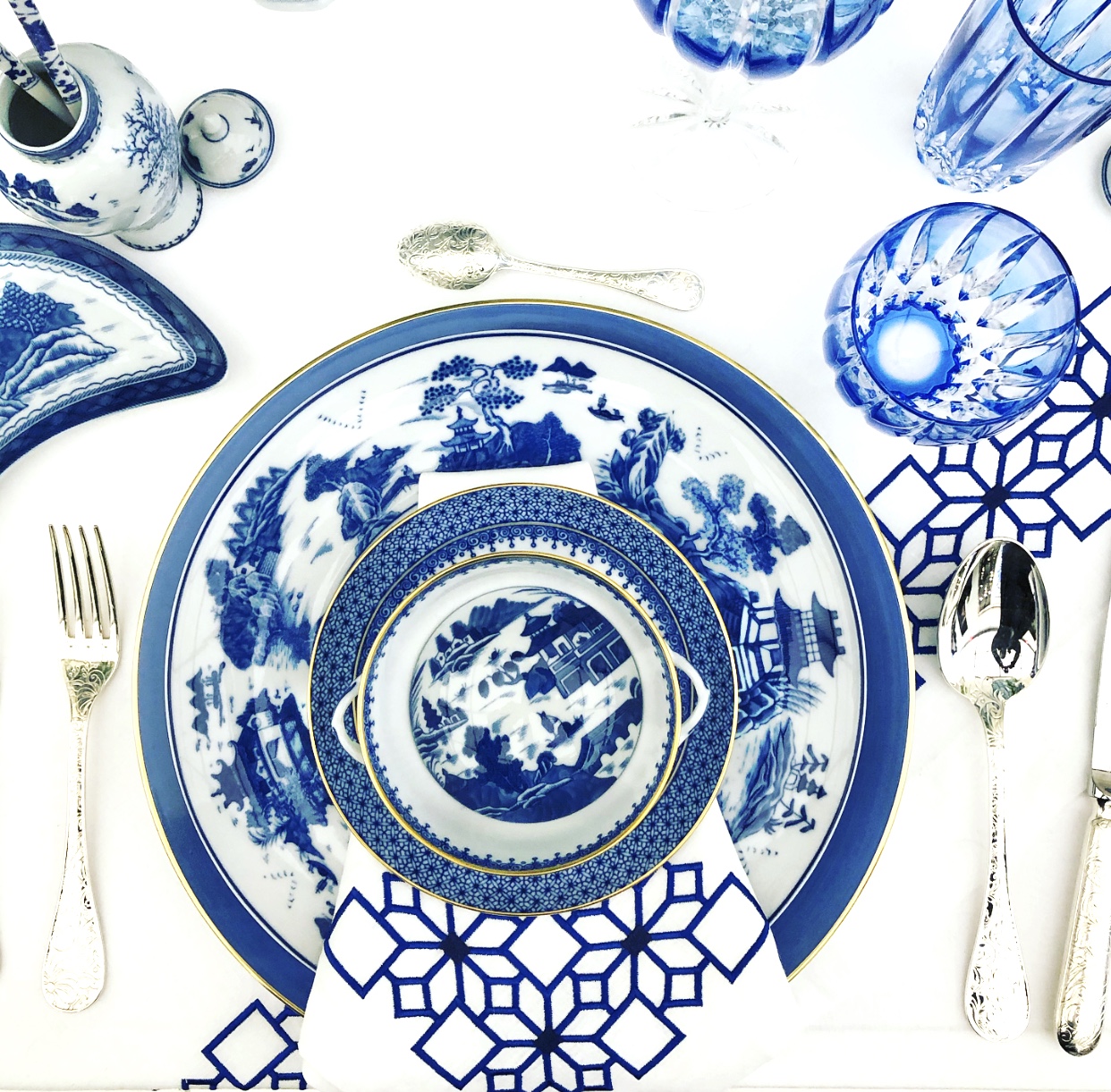 mottahedeh blue and white placesetting