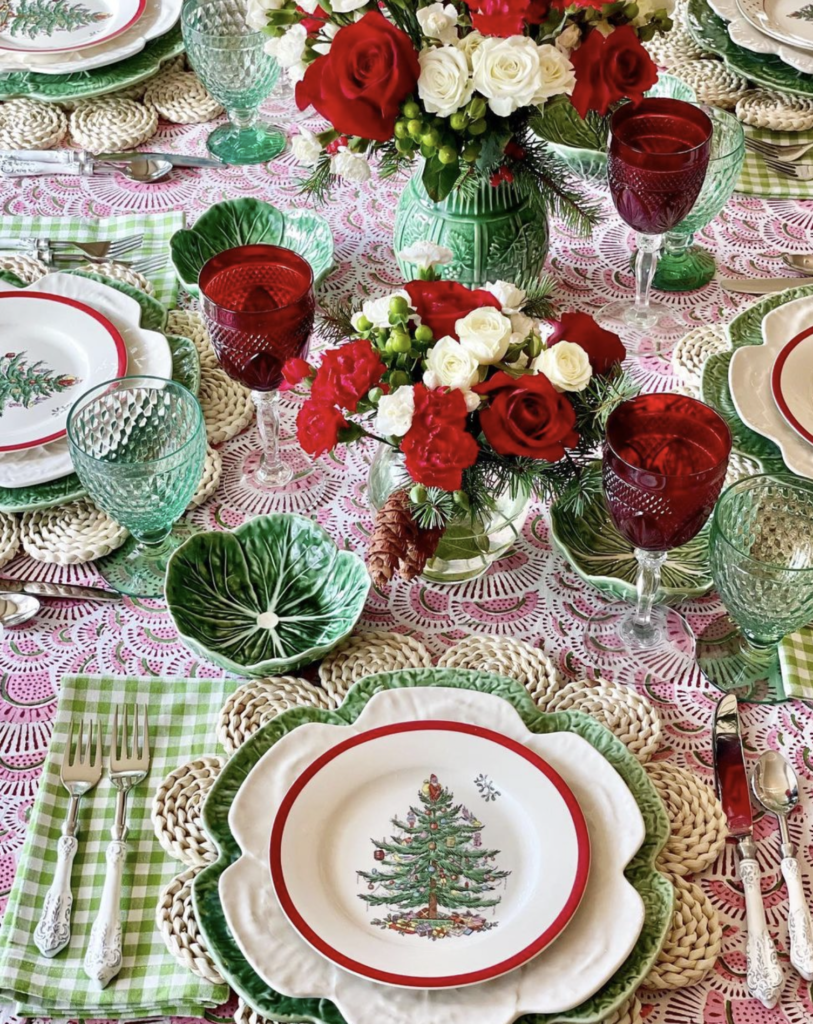 red green and white christmas tablescape