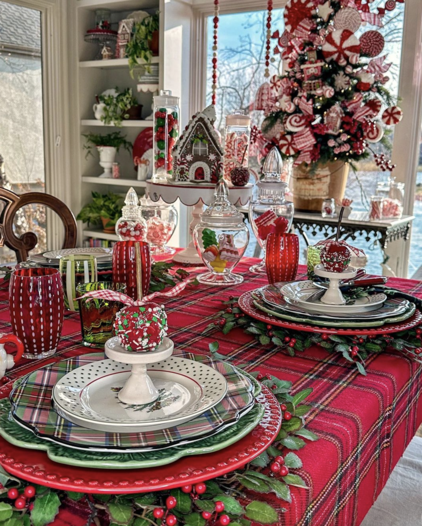 red plaid christmas tablescape